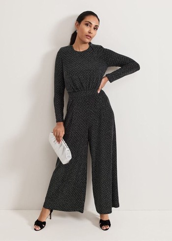 Phase Eight Petite Sasha Sparkle Jumpsuit Black USA | 6958372-GB